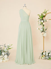Bachelorette Party Outfit, A-line Chiffon One-Shoulder Pleated Floor-Length Dress