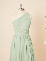 Gala Dress, A-line Chiffon One-Shoulder Pleated Floor-Length Dress