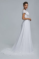 Wedding Dress Sale, A-Line Chiffon V-Neck Applique Floor-Length Wedding Dresses