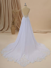 Wedding Dress With Corset, A-line Chiffon V-neck Appliques Lace Cathedral Train Wedding Dress
