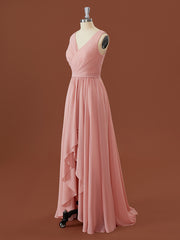 Formal Dresses 2031, A-line Chiffon V-neck Pleated Asymmetrical Bridesmaid Dress