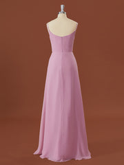 Party Dress For Over 59, A-line Chiffon V-neck Pleated Floor-Length Bridesmaid Dress