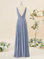 Party Dress Roman, A-line Chiffon V-neck Pleated Floor-Length Bridesmaid Dress