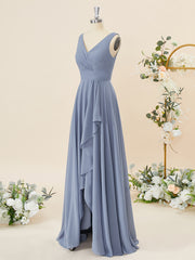 Party Dresses Short Clubwear, A-line Chiffon V-neck Pleated Floor-Length Bridesmaid Dress