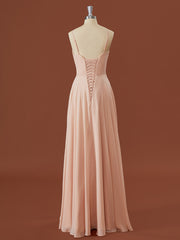Party Dresses For Teenage Girl, A-line Chiffon V-neck Pleated Floor-Length Bridesmaid Dress