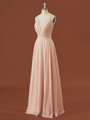 Party Dresses Summer Dresses, A-line Chiffon V-neck Pleated Floor-Length Bridesmaid Dress