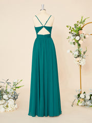 Bridesmaid Dresses Velvet, A-line Chiffon V-neck Pleated Floor-Length Dress