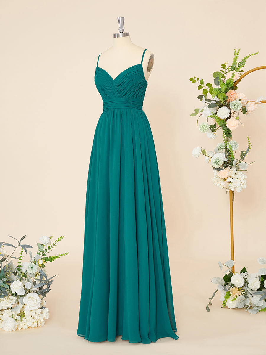 Bridal Dress, A-line Chiffon V-neck Pleated Floor-Length Dress