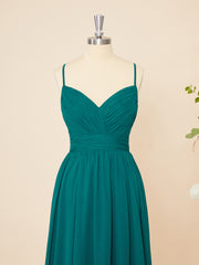Prom Gown, A-line Chiffon V-neck Pleated Floor-Length Dress
