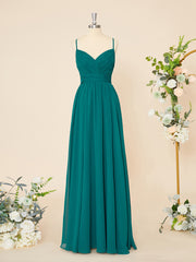 Wedding Color Palette, A-line Chiffon V-neck Pleated Floor-Length Dress