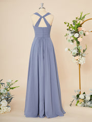 Bridesmaid Dress Lavender, A-line Chiffon V-neck Pleated Floor-Length Dress