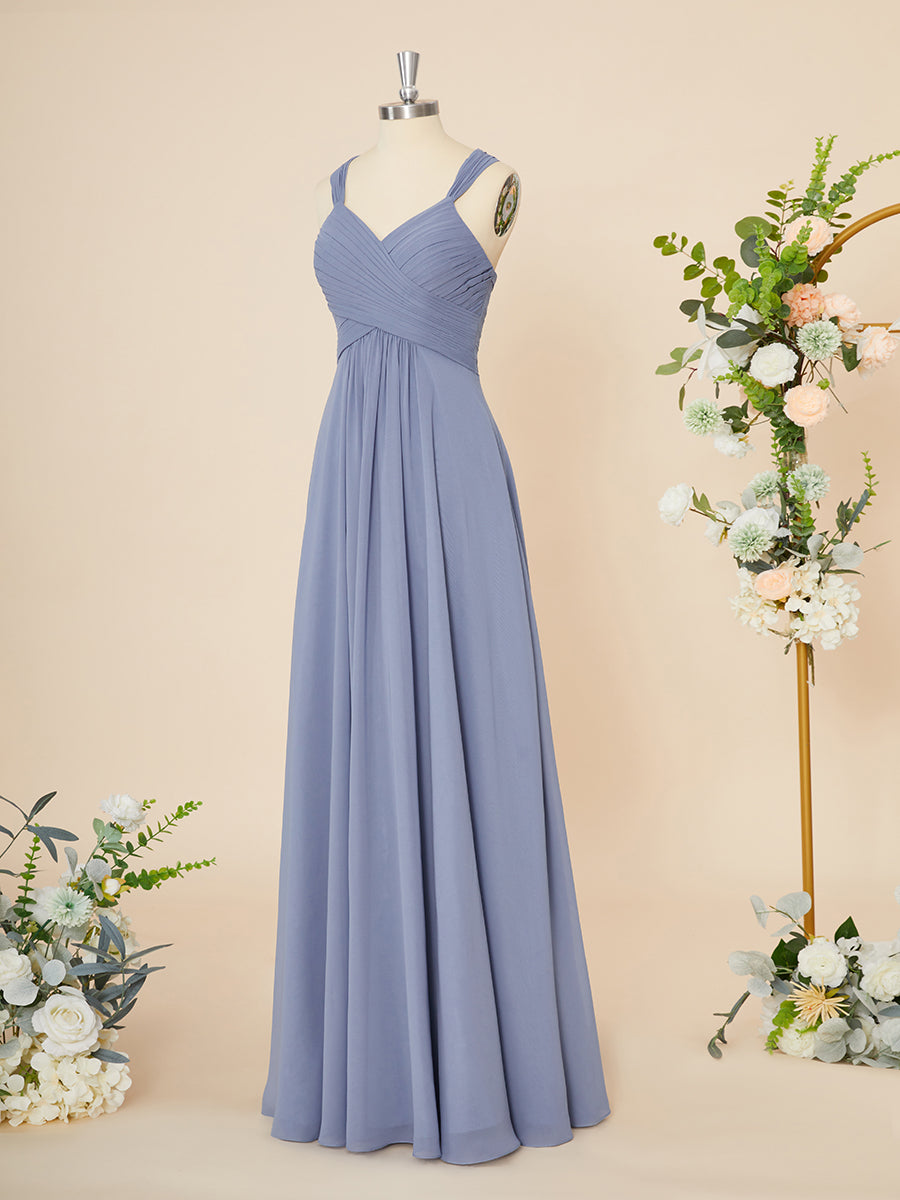 Bridesmaid Dressese Lavender, A-line Chiffon V-neck Pleated Floor-Length Dress
