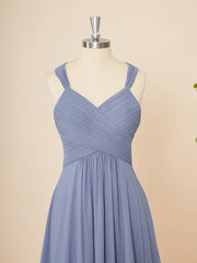 Bridesmaids Dresses Lavender, A-line Chiffon V-neck Pleated Floor-Length Dress