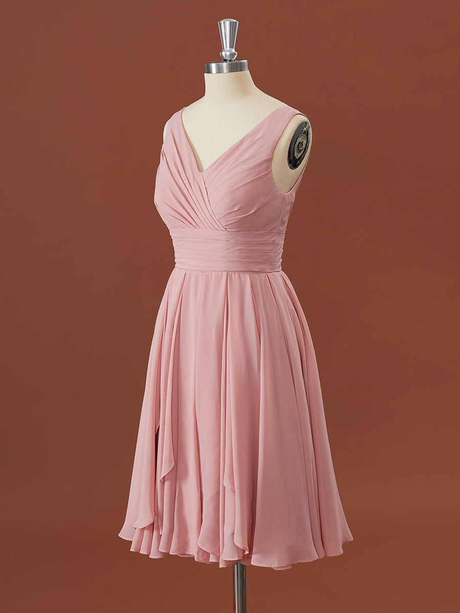 Formal Dresses Lace, A-line Chiffon V-neck Pleated Short/Mini Bridesmaid Dress