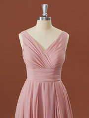 Formal Dress Gown, A-line Chiffon V-neck Pleated Short/Mini Bridesmaid Dress