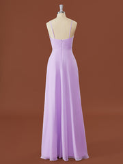 Mini Dress Formal, A-line Chiffon V-neck Ruffles Floor-Length Bridesmaid Dress