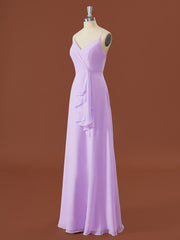 Chic Dress Classy, A-line Chiffon V-neck Ruffles Floor-Length Bridesmaid Dress