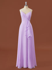 Dress Aesthetic, A-line Chiffon V-neck Ruffles Floor-Length Bridesmaid Dress