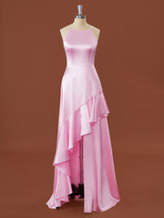 Cute Dress Outfit, A-line Elastic Woven Satin Halter Ruffles Floor-Length Bridesmaid Dress