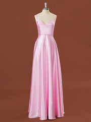 Cute Summer Dress, A-line Elastic Woven Satin Spaghetti Straps Floor-Length Bridesmaid Dress