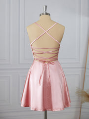 Prom Dressed Short, A-line Elastic Woven Satin Spaghetti Straps Short/Mini Dress