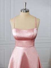 Prom Dresses Chiffon, A-line Elastic Woven Satin Spaghetti Straps Short/Mini Dress