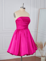 Prom Dress Places, A-line Elastic Woven Satin Strapless Pleated Short/Mini Dress