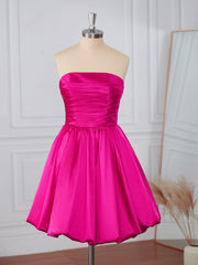 Prom Dress Guide, A-line Elastic Woven Satin Strapless Pleated Short/Mini Dress