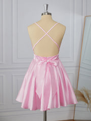 Prom Dresses Prom Dressprom Dress Prom Dresses, A-line Elastic Woven Satin V-neck Bow Short/Mini Dress