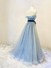 Homecoming Dress Black Girl, A-Line Gray Blue Tulle Long Prom Dress, Gray Blue Long Formal Dress