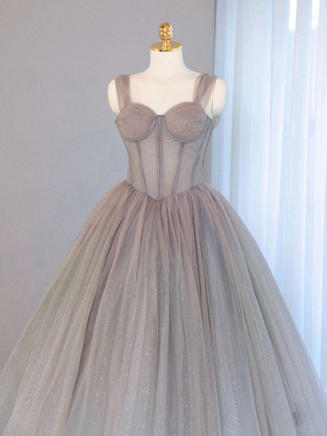 Homecoming Dress Shopping, A-Line Gray Sweetheart Neck Long Prom Dresses, Gray Formal Evening Dress