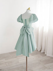 Evening Dress Shop, A-Line Green Puffy Sleeve Short Prom Dress, Green Formal Dress