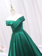 Prom Dresses Outfits Fall Casual, A-line Green Satin Sweetheart Formal Dress, Green Long Evening Dress Prom Dress