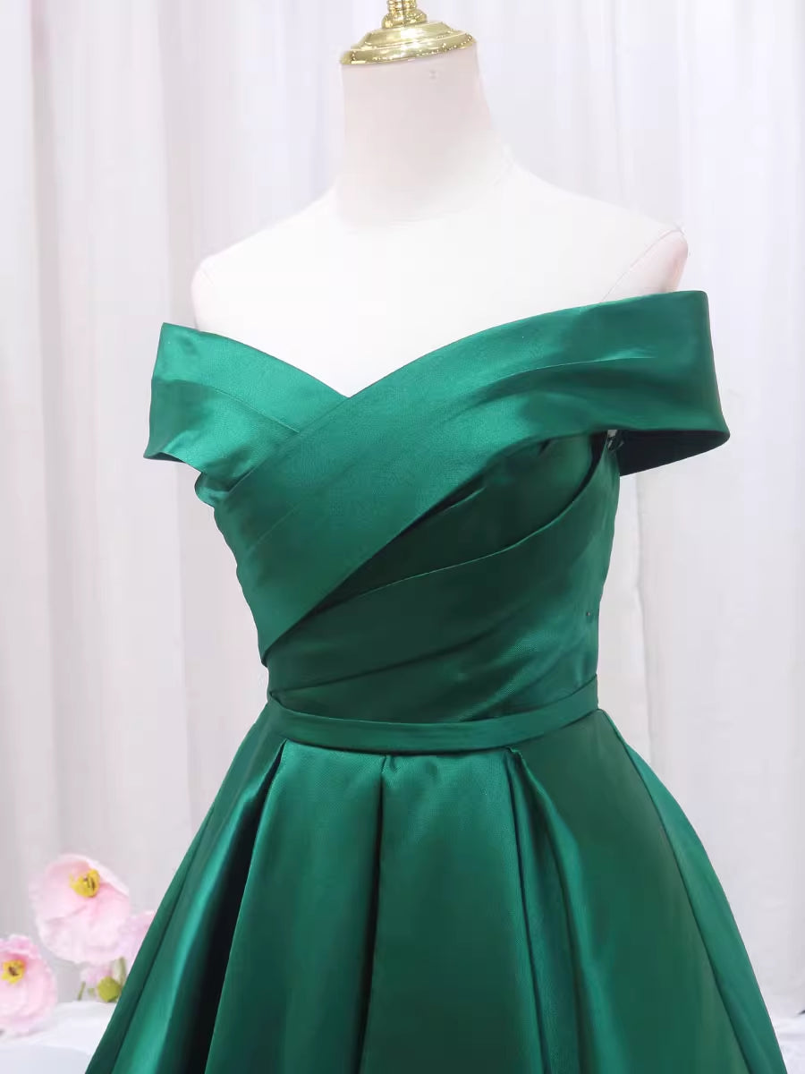 Prom Dress Silk, A-line Green Satin Sweetheart Formal Dress, Green Long Evening Dress Prom Dress