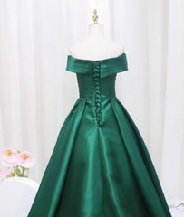 Prom Dresses Long Open Back, A-line Green Satin Sweetheart Formal Dress, Green Long Evening Dress Prom Dress