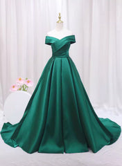 Prom Dress Green, A-line Green Satin Sweetheart Formal Dress, Green Long Evening Dress Prom Dress