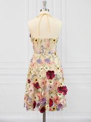 Festival Outfit, A-line Halter Flower Corset Short/Mini Lace Dress