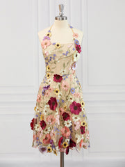 Homecoming Dresses Floral, A-line Halter Flower Corset Short/Mini Lace Dress