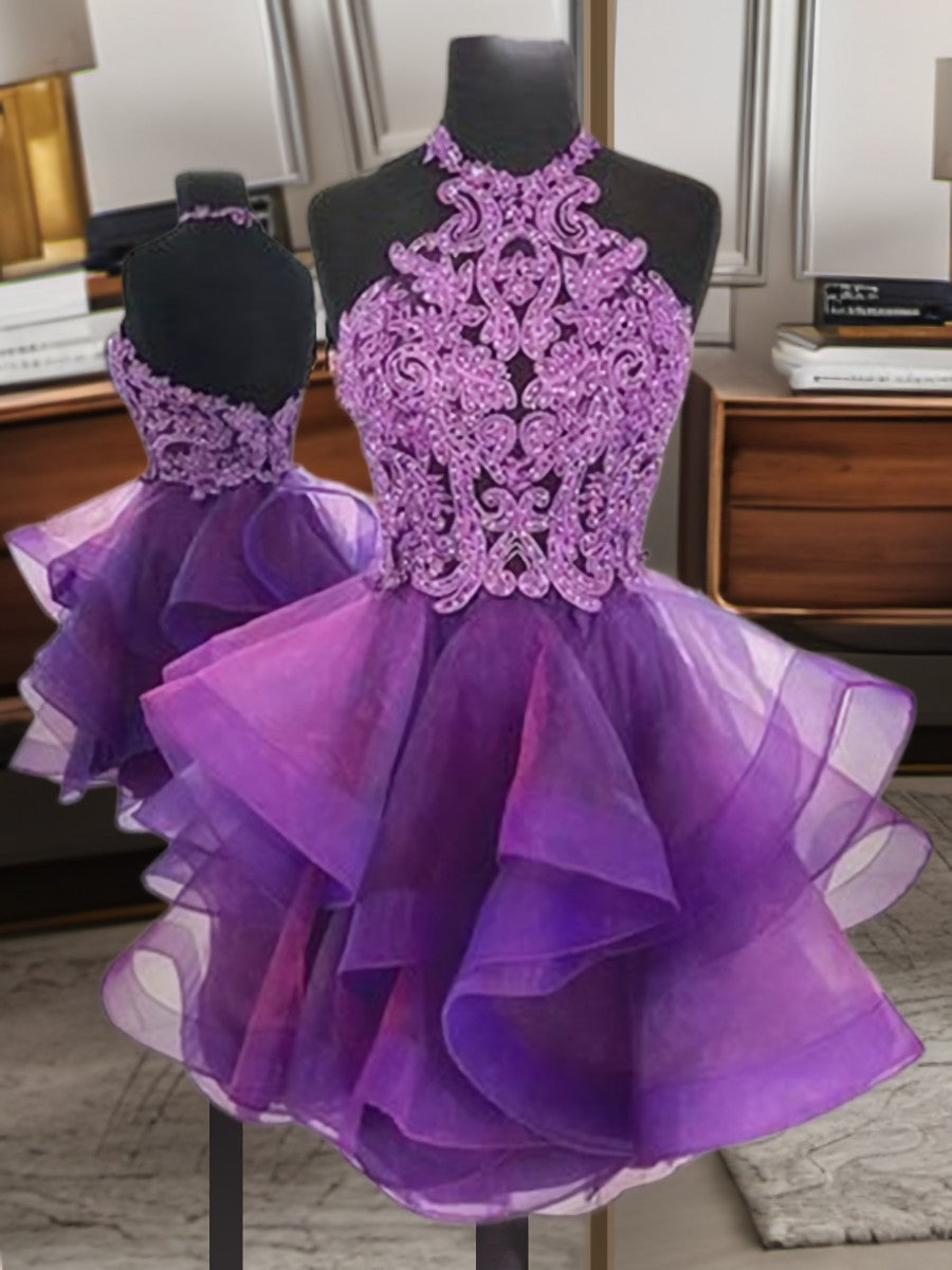 Bridesmaides Dress Ideas, A-line Halter Flower Short/Mini Tulle Dress