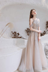 Prom Dress Two Piece, A-Line Heavily Beading Tulle Prom Dresses