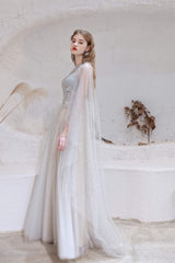 Bridesmaid Dress, A Line High Neck Sleeveless Beading Tulle Floor Length Prom Dresses