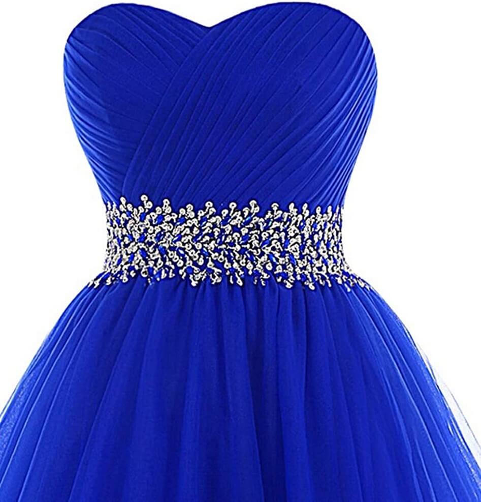 Formal Dress To Attend Wedding, A Line Homecoming Dresses,Sweetheart Short Tulle Beaded Waist Royal Blue Cocktail Dress