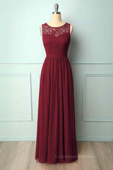 Bridesmaid Dresses Sale, A-line Illusion Lace Neck Chiffon Long Bridesmaid Dress