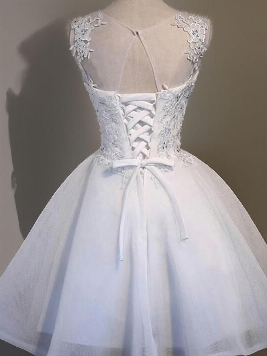 Bridesmaid Dresses Blue, A-line Illusion Ruffles Short/Mini Tulle Dress