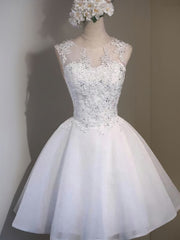Bridesmaid Dress Outdoor Wedding, A-line Illusion Ruffles Short/Mini Tulle Dress