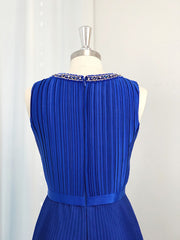 Gown, A-line Jewel Ruffles Floor-Length Chiffon Dress