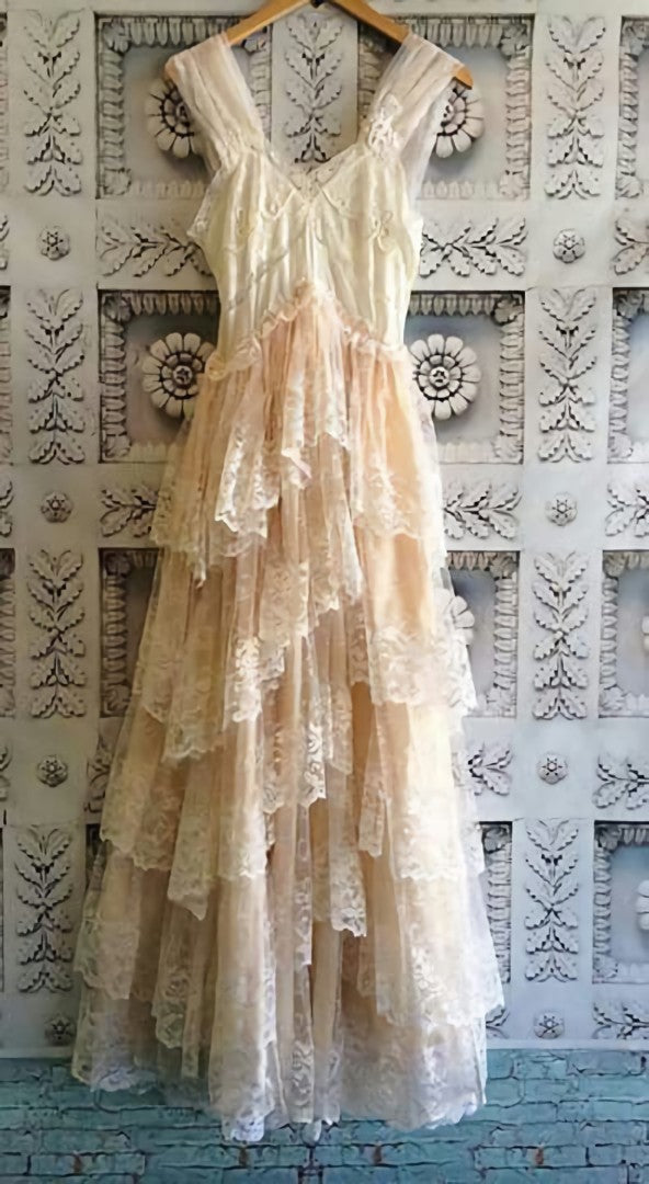 Bridesmaid Dress Peach, A line lace tulle prom dresses Women's V-neck elegant lace dress