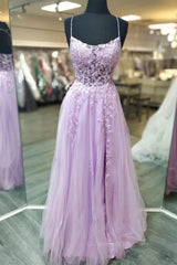 Party Dress Dames, A Line Lavender Lace Long Prom Dress, Lilac Lace Formal Dress, Lavender Evening Dress