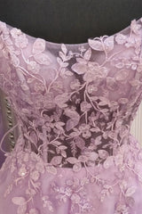 Party Dress Big Size, A Line Lavender Lace Long Prom Dress, Lilac Lace Formal Dress, Lavender Evening Dress
