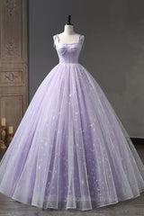 Prom Dresses Dark Blue, A Line Lilac Tulle Long Prom Dresses, Lilac Long Formal Evening Dresses